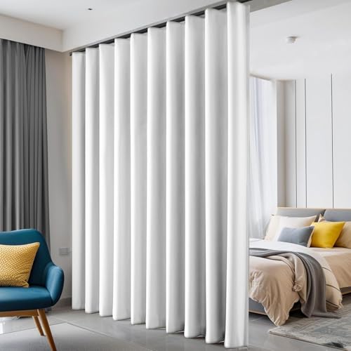 Image of Hoeflife Room Divider Curtains Blackout Floor to Ceiling Curtain with Hook Wall Mount Sliding Door Curtains Ceiling Mount Extra Wide Curtain Wall Divider for Room Separation(Greyish White,W120xH120In)