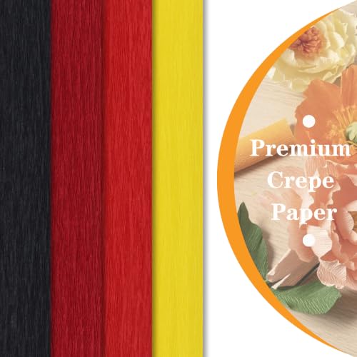 Image of BEISHIDA Red Yellow Black Crepe Paper Roll, 4 Rolls Crepe Paper Sheet