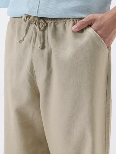 Image of Urbano Fashion Men's Loose Fit Solid Linen Blend Trousers Non-Stretchable