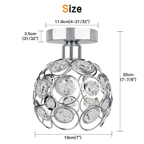 Semi Flush Mount Ceiling Light, Crystal Semi Flush Mount Light Fixture, Modern Mini Crystal Chandelier Light Fixture, Silver Metal Crystal Flush Mount Ceiling Light, For Hallway Light Fixture Ceiling #TOP4