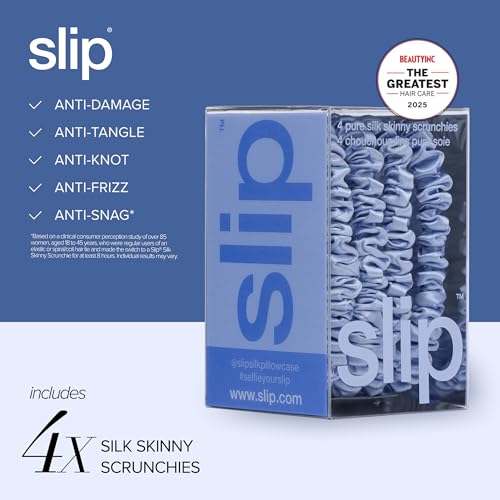 Image of Slip Silk Hair Ties - Skinny Silk Cornflower Scrunchies, No Damage, No Crease, Anti-Breakage |100% Mulberry Silk | All Hair Types | Made with Proprietary Slipsilk | Set of 4