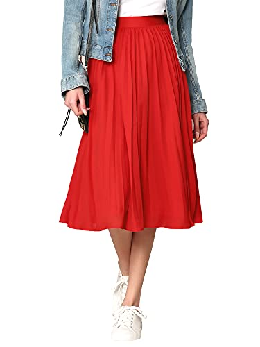 Made By Johnny Women's High Elastic Waist Pleated Mid A-Line Swing Skirt