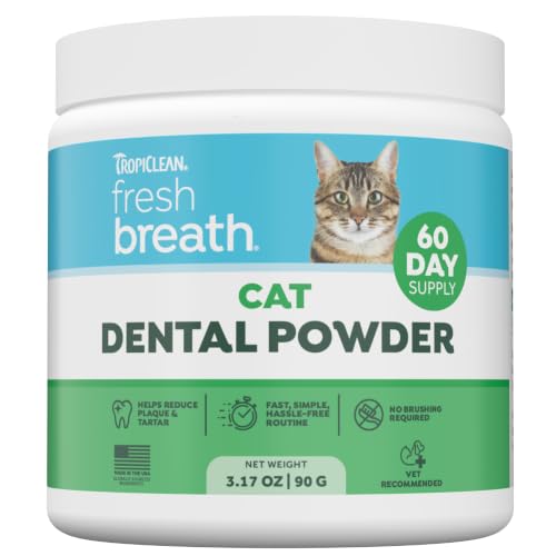 TropiClean Fresh Breath Cat Teeth Cleaning Dental Powder, Easy Dental Care