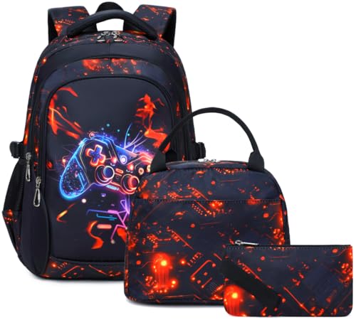 SOMBLG Schulrucksack Jungen Teenager Rucksäcke Kinder Schulranzen Grundschule Mittel Buchtasche Große Wasserfest 18 Zoll Mittagstasche 3 Pcs (3-Cooles Spiel Set) SOMBLG Schulrucksack Jungen Teenager Rucksäcke Kinder Schulranzen Grundschule Mittel Buchtasche Große Wasserfest 18 Zoll Mittagstasche 3 Pcs (3-Cooles Spiel Set)