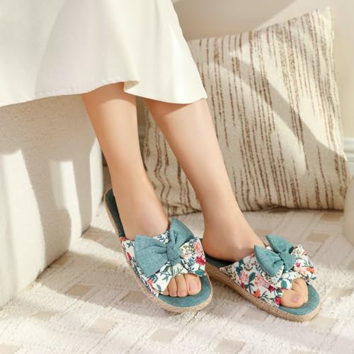 House Slippers for Women with Bow Comfy Indoor Open Toe Slides with Low Arch Support Rubber Sole for Summer2