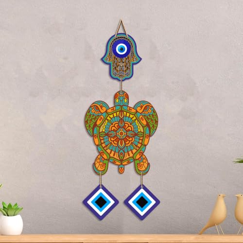 Image of Artvibes Multicolor Turtle Evil Eye Wall Hanging for Home Entrance | Lucky Turtle MDF Vastu Decor | Decorative Wall Art for Living Room | Bedroom | Balcony & Office | Positive Energy Accent (WH 8541N)