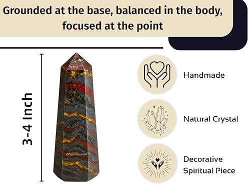 Image of Crystal Heaven Iron Tiger Eye Crystal Tower Obelisk Point For Chakra, Healing And Balancing - Aaa Grade Original Certified Gemstone Agate For Reiki Meditation Yoga Spiritual (3-4 Inches)