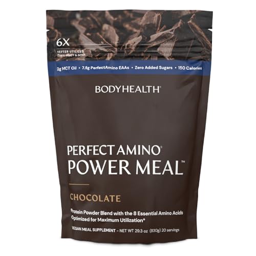 BodyHealth PerfectAmino Power Meal Shake New Dark Chocolate Flavor with MCT Oil Carb 10 and Perfect Amino Protein Base (20 Servings)