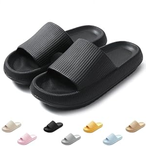 QJJQ Badeschuhe Herren Damen Cozislides Original Slippers Wolke Schlappen Super Weich rutschfest Badelatschen Hausschuhe Sommer Pantoletten Badeschlappen Flip Flops,Schwarz, 40-41 EU