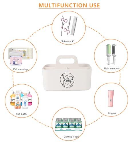 Minimalist White Dog Cat Grooming Supplies Organizer, Portable Caddy with 5 Compartments - Image 5