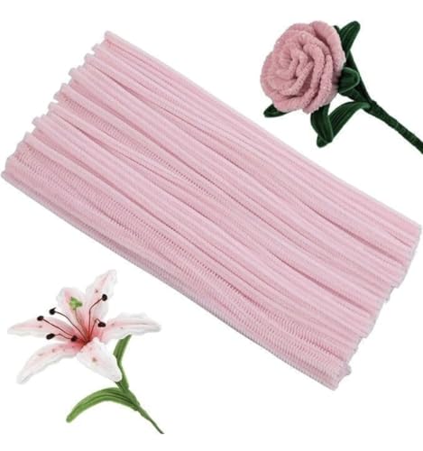 Image of 100 Pieces Pastel Light Pink Pipe Cleaner Craft Set, Chenille Stem Pipe Cleaners for DIY Craft Projects and Decorations