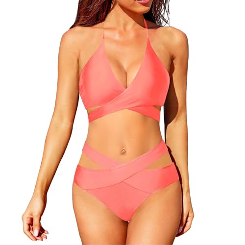 Genérico Bikini Mujer Braga Bikini Reductor Barriga Conjuntos de de Piezas para Mujer, Traje baño Cintura Alta, Traje baño Cruzado ñ Bikinis (Watermelon Red, S)