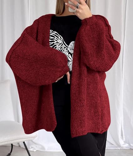 Image of PRETTYGARDEN Womens Oversized Cardigan Sweaters 2026 Fall Long Lantern Sleeve Knit Open Front Lightweight Sweater