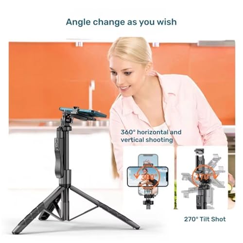 Image of LikeStar 61-Inch Extendable Selfie Stick Tripod with Wireless Remote & Phone Holder - Lightweight, Adjustable, Compatible with iPhone & Android for Travel, Vlogging, and Photography L16 - Black