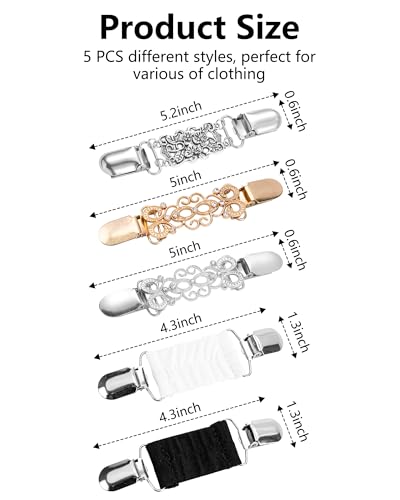 Image of 5 Pcs Sweater Clips Waist Cinch Clips Vintage Dress Clip Back Cinch Retro Brooch Shirt Clip Set for Women Clothing Shawl Cardigan Collar, 5 Styles
