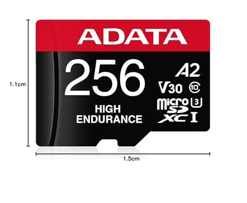 Image of ADATA 256GB High Endurance microSDXC Memory Card - UHS-I U3 V30 A2 Class 10 - Up to 100MB /s Read Speed - Ideal for Dash Cams, Surveillance, and 4K Video (AUSDX256GUI3V30SHA2-RA1)