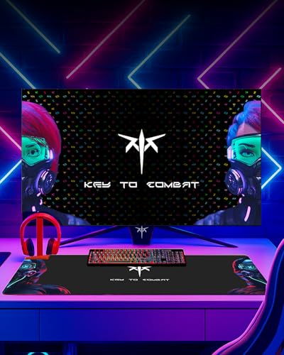 Image of KTC Large Mouse Pad Gaming, Mouse Mat with Microfiber Fabric Surface, Extended Desk Mousepad with Stitched Edges, Non-Slip Rubber Base, 27.5 x 11.8 in, Black, for Gamer Office Home