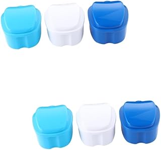 NIYANGLE 6 Pçs Caixa De Dentadura Recipiente De Limpeza Dentes Falsos Copo Cesta Titular Dentadura Caso Dentadura Copos Banho Dentadura Recipientes De Banho De Plástico Viagem Máquina De