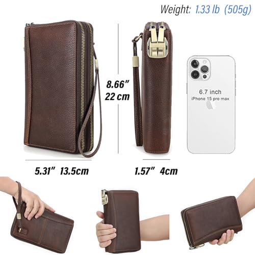CONTACTS Full Grain Leather Airtag Passport Holder Travel Clutch Wallet with Code Lock Phone Organizer Large Wristlet Zipper RFID Purse3