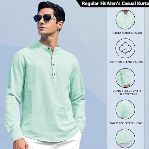 Image of Beige Color Cotton Blend Mandarin Neck Short Kurta Straight Kurta for Men (S)