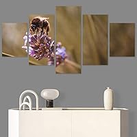 SIGNWIN 5 Panel Canvas Wall Art Bee Closeup Colorful Decorative Elements Fine Art Home Office Insects for Home Decorations Ready to Hang - 60