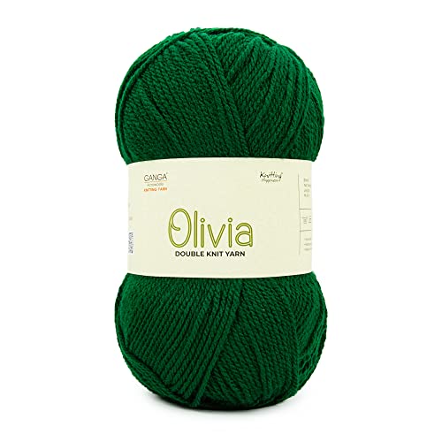 Image of Ganga Acrowools Acrylic Olivia, Double Knit Yarn. Hand Knitting and Crochet Yarn. Oekotex Class 1 Certified. Pack of 2 Balls - 100Gms Each. Shade No - Olv019, Green