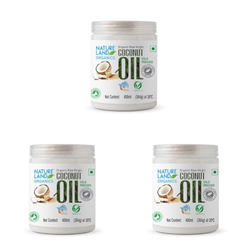 Image of Natureland Organics Coconut Oil 400 Ml - Organic Raw Virgin Oil (Pack of 3)