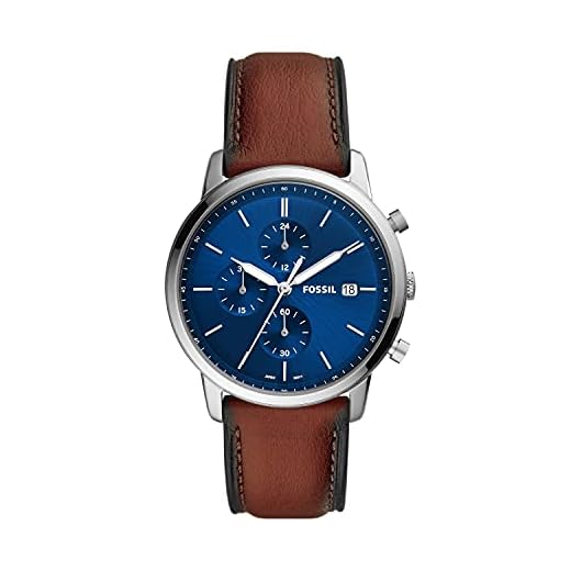 Fossil Men's Minimalist Quartz Stainless Steel and Eco Leather Chronograph Watch, Color: Silver, Brown (Model: FS5850)