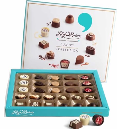 Lily O Brien Chocolate Desserts 27 Chocolates 270g & Sticker - Milk White & Dark Chocolate Gift Selection Box Lily Obriens Chocolates UK - Christmas Birthday Valentine Fathers Day Mothers Day
