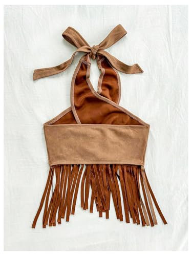 OYOANGLE Women's Fringe Criss Cross Sleeveless Halter Top Backless Music Festival Vacation Crop Tops2