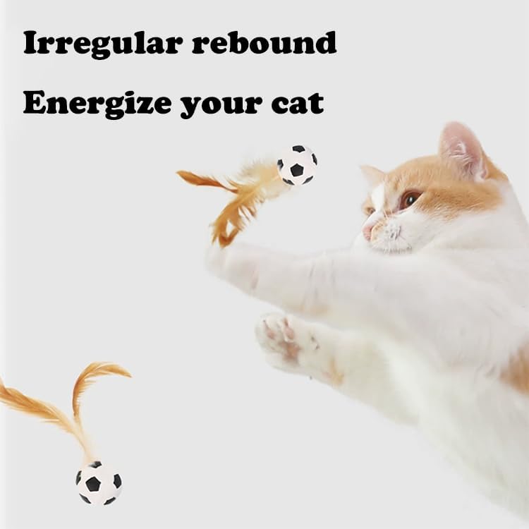 Miniatura 2 de Juego de bolas interactivas de juguete para gatos 2025  Juguetes elásticos para mascotas con plumas naturales, bolas rodantes de silicona para gatos