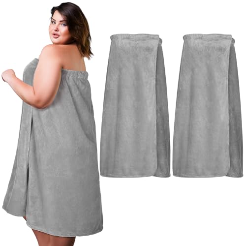 Tigeen 2 Pcs Women's Wrap Towel Spa Soft Robe Adjustable Closure Elastic Top Closure Bathrobe Lightweight Wraps for Shower