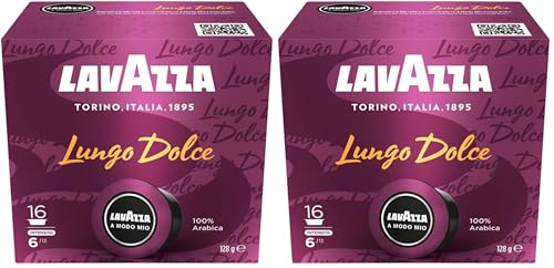 LAVAZZA - Capsule Lungo Dolce A Modo Mio - Café Long 100% Arabica - Doux - 16 Capsules Compatibles (Lot de 2)