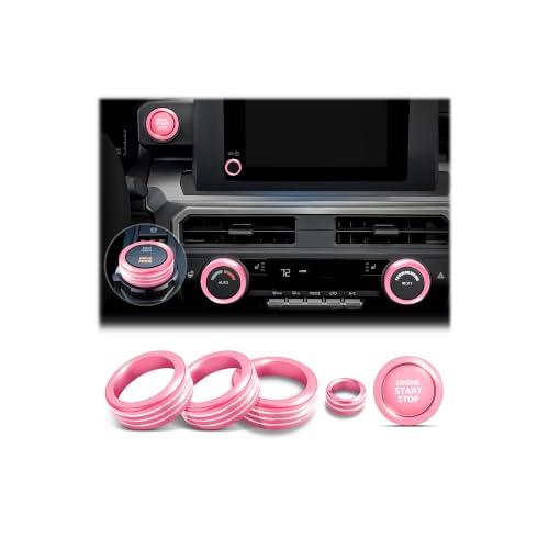 Image of for Toyota Tacoma 2024-2026 & 4Runner 2025-2026, 8-Inch Screen Aluminum Alloy Knob Cover Trim - Fits Push Start, AC, Volume & 4WD Gear Switch (Pink, 6-Piece Set)