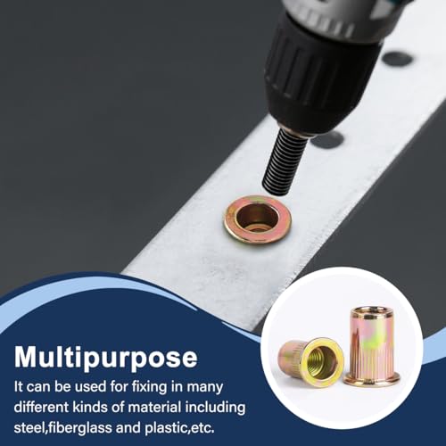 Drenky Nietmuttern M8 Flachkopf-Gewindeeinsätze 50 Stück Blindnietmuttern Verzinkt Kohlenstoffstahl Einnietmuttern Innengewinde Rivet Einziehmuttern Blindnietmutter für Metallplatten Rohre Usw