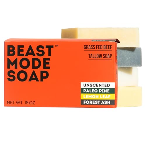 Beast Mode Soap for Men, 4-Bar Variety Pack – Natural Grass-Fed T...