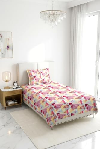 Image of Bombay Dyeing Epigram Printed Single Bed 100% Cotton Bedsheet Collection - (224X150) (Pink)