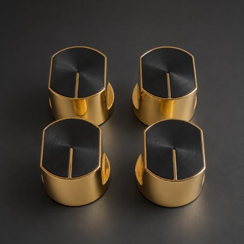 Image of Universal fit Knob for Gas Stove Replacement Parts | Long Lasting, Smooth Operation, Premium PVC On-Off Push Type 8 MM Spindle Black Knob for All Sleek Slim Modal Gas Stove (GOLD, PACK OF-4)