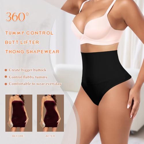 Image of Werena Tummy Control Thong Shapewear for Women High Waist Shaping Underwear Seamless Thongs Panties