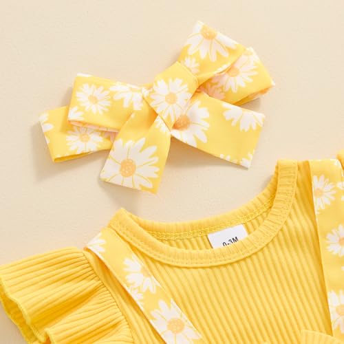 Newborn Baby Girl Outfit Fly Sleeve Floral Romper Dress Headband Infant Cute Summer Clothes Set3