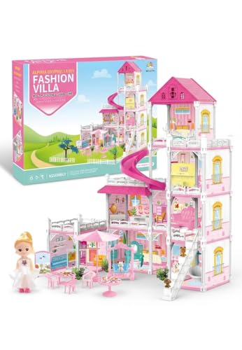 Image of Princess Doll House for Girls Toddlers 4 Story 10 Rooms Playhouse with Dolls Toy Figures, Furnitures, Accessories, Doll House Toys Gift for Kids Gift for for 3 4 5 6 7 8 9 10 Year Old