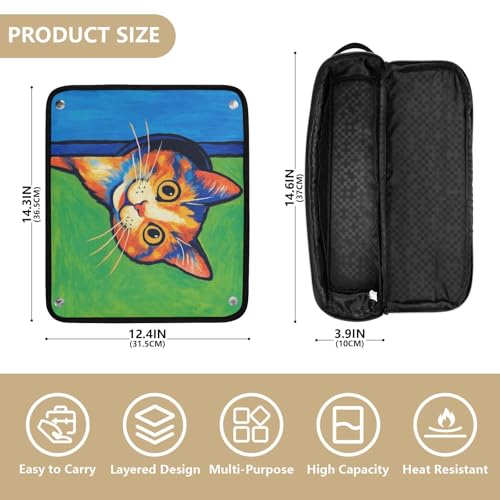 Estuche de viaje 2 en 1 para rizadores y planchas con protección contra el calor, organizador para herramientas de cabello, bolsa con diseño de gato verde y azul miniatura 4