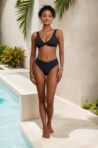 Image of geluboao Bikini Sets for Women Cheeky High Waisted Kont Front Adjustable Two Piece Swimsuit