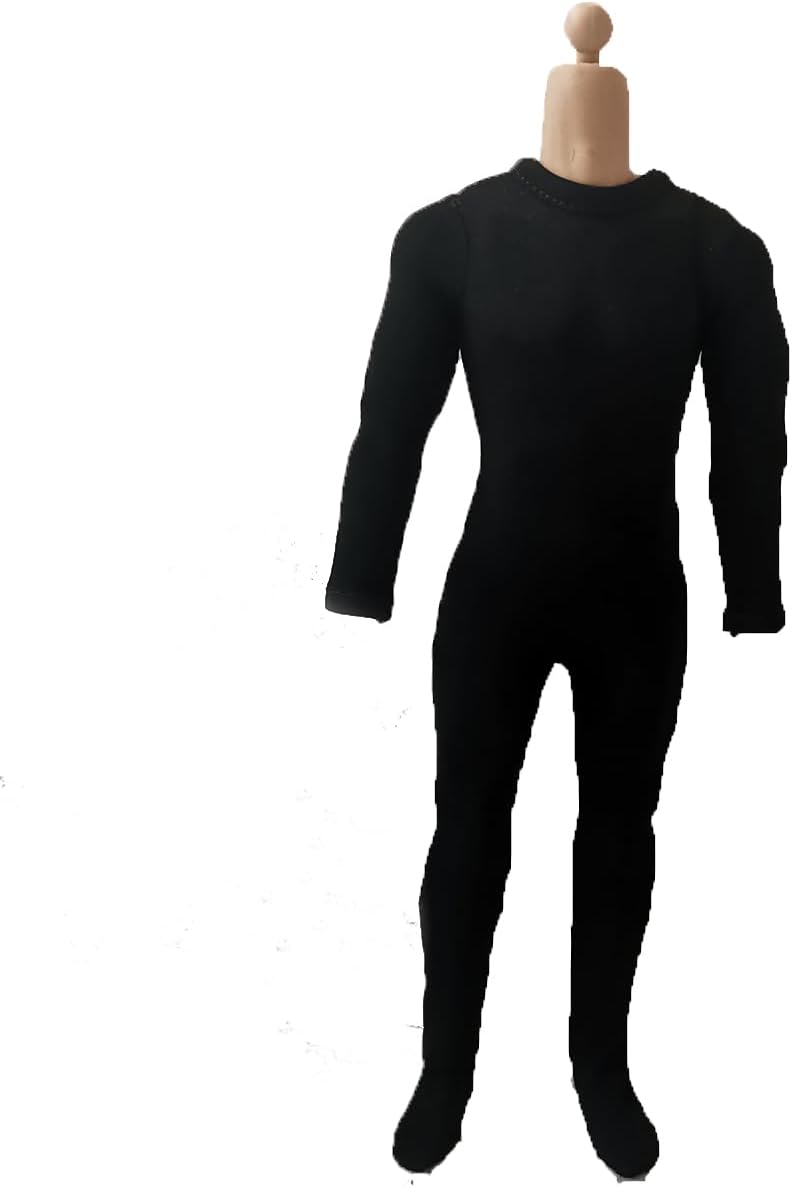 1/6 Scale Male Figure Clothes Long Sleeved Bodysuit Undercoat Jumpsuit Cloth for 12'' Action Figure Doll Clothes (Black)