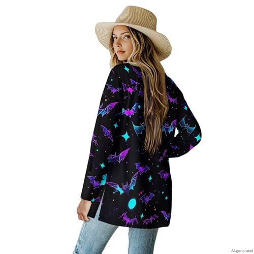 Image of Fall Maple Leaf Cardigan Sweaters for Women Long Sleeve Cardigan Soft Drape Open Front Dusters V-Neck Jackets Dressy