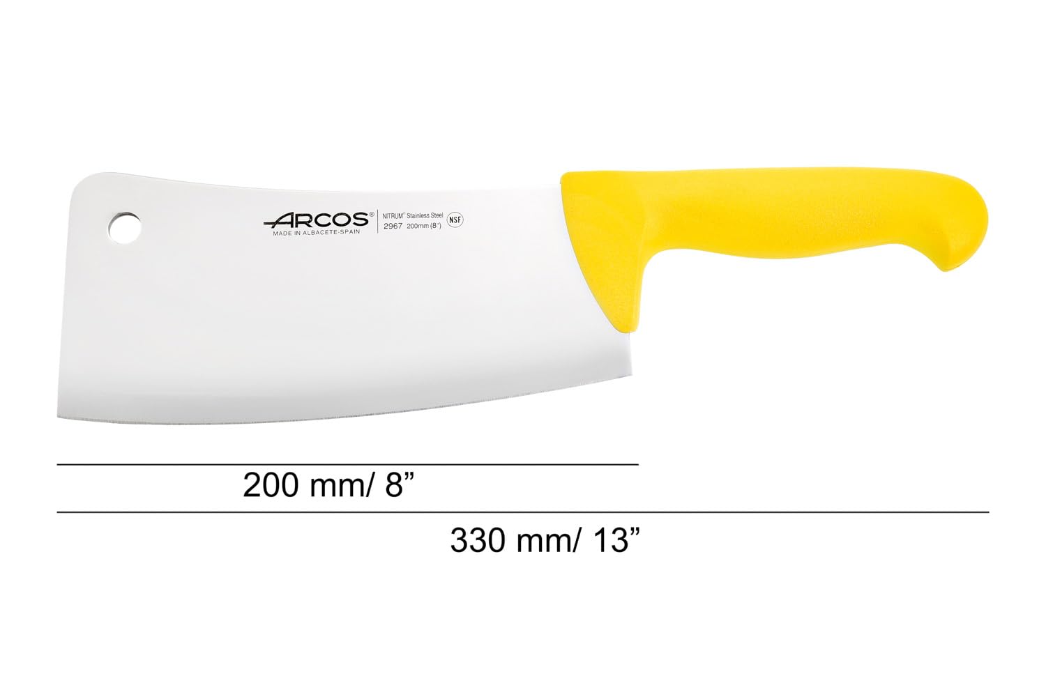 Arcos Coltello da Macellaio Cleaver in Acciaio Inossidabile 23 cm – Manico in Polipropilene, Sistema di Identificazione Colore, Resistente e Igienico – Giallo, Serie 2900