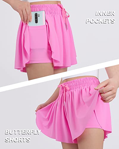 Jocmic CAM0829 GIRLS FLOWY SHORTS Girls Flowy Shorts, 2 In 1 Preppy Butterfly Shorts thumb #1