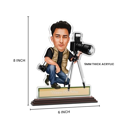 Image of SAVRI Personalized Acrylic Caricature for Photographer - Custom Photo Gift (6x8 inches) - Unique Photography Lover Gift, Photo Studio Decor, Birthday & Special Occasion Gift for Photographers