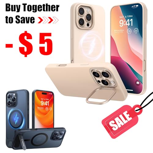TORRAS Case for iPhone 16 Pro Case Silicone Desert Titanium, Compatible with MagSafe & Strong Magnetic and Seamless Stand Black Case