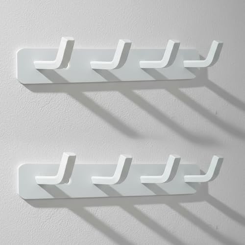 Image of SOSSI 4-Pin Cloth Hanger, Wall Mounted Hook Rail with 4 Hooks for Bathroom, Kitchen, Key Holder, Cloth-Towel Hanger, Robe Hooks Pack of 2 (White Finish)